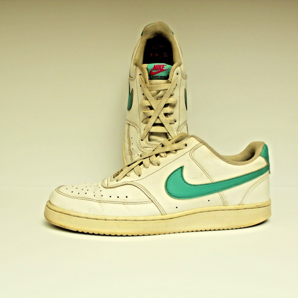 Nike Court Vision Low Top Sneakers White Teal Green Size 11 DR9885-100 Athletic